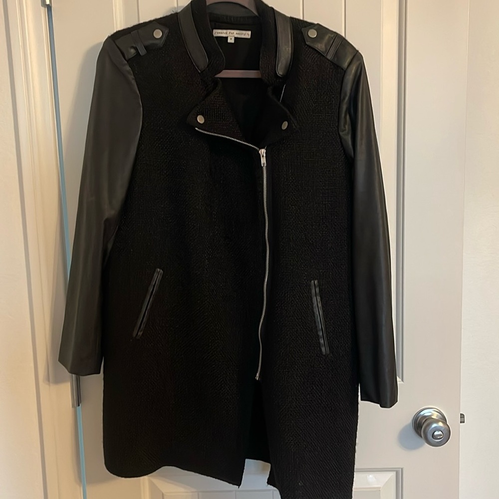 Black faux leather/wool coat size medium